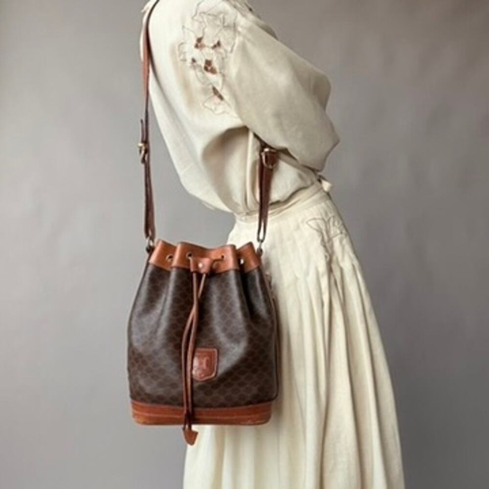 Vintage Celine Macadam Monogram Drawstring Bucket Bag - 1990
